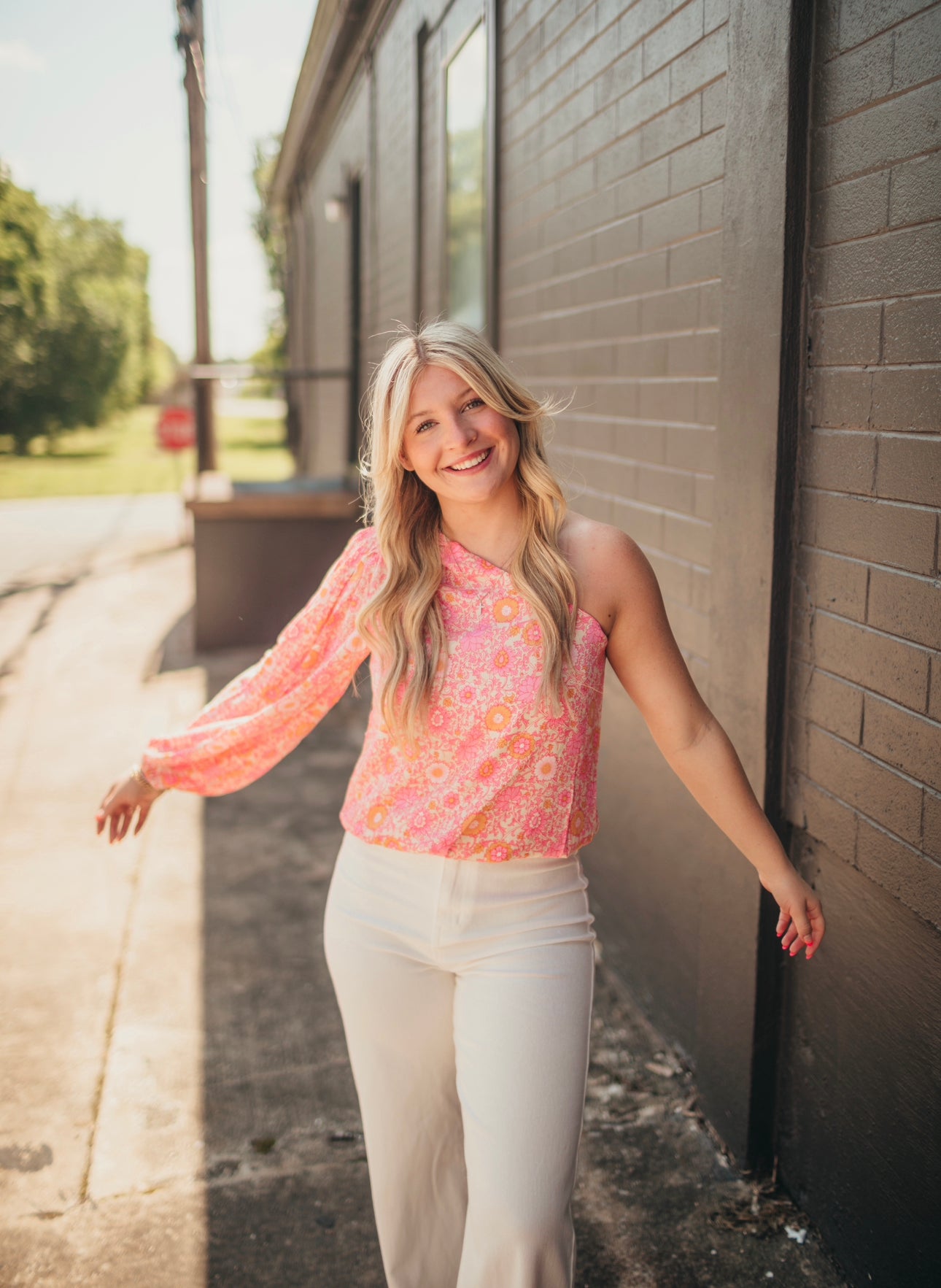 Coral Floral One Shoulder Top