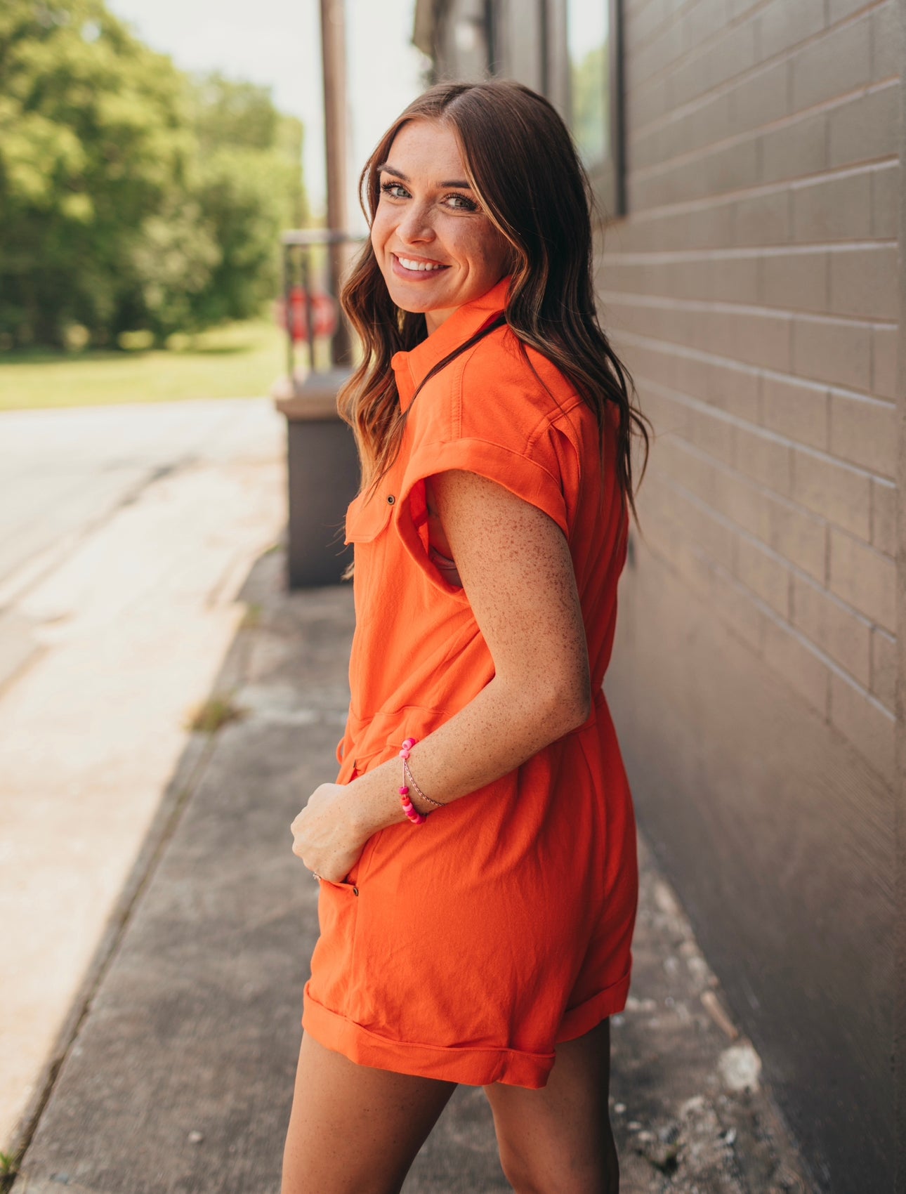 Orange Pocket Romper