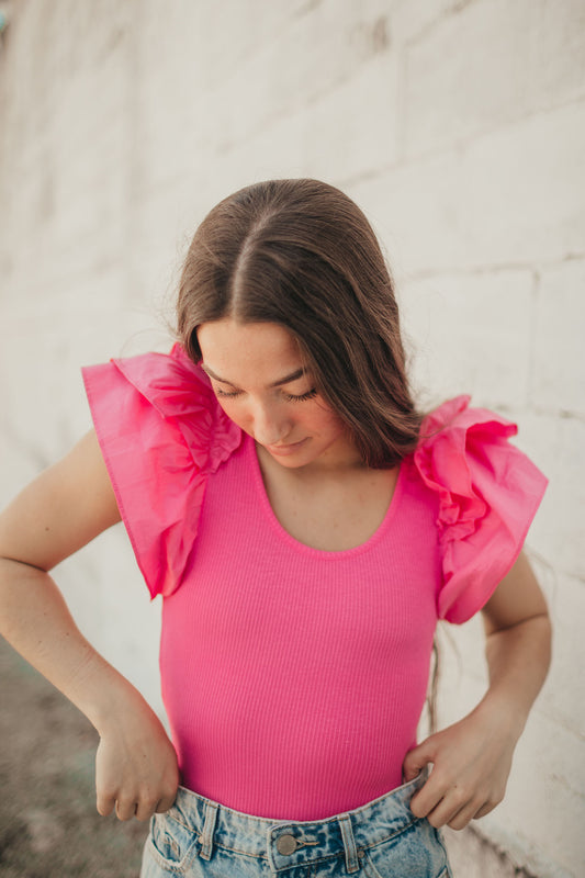 Pink Poplin Shoulder Bodysuit