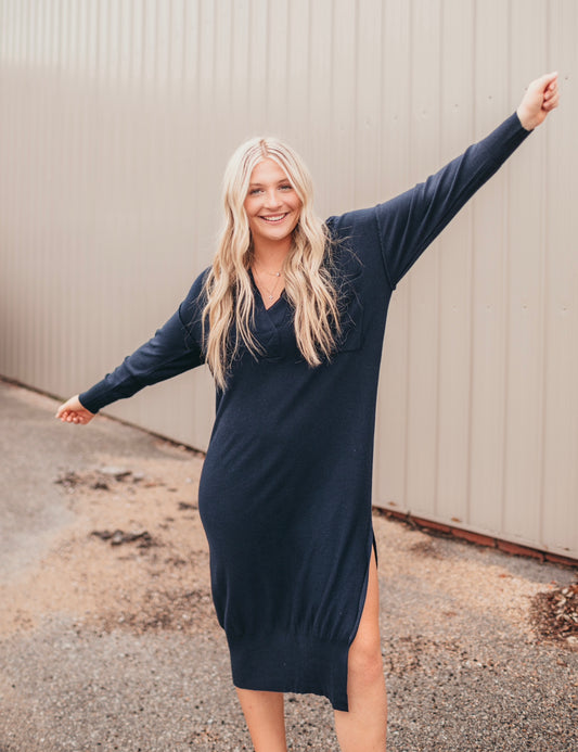 Navy Knit Polo Dress