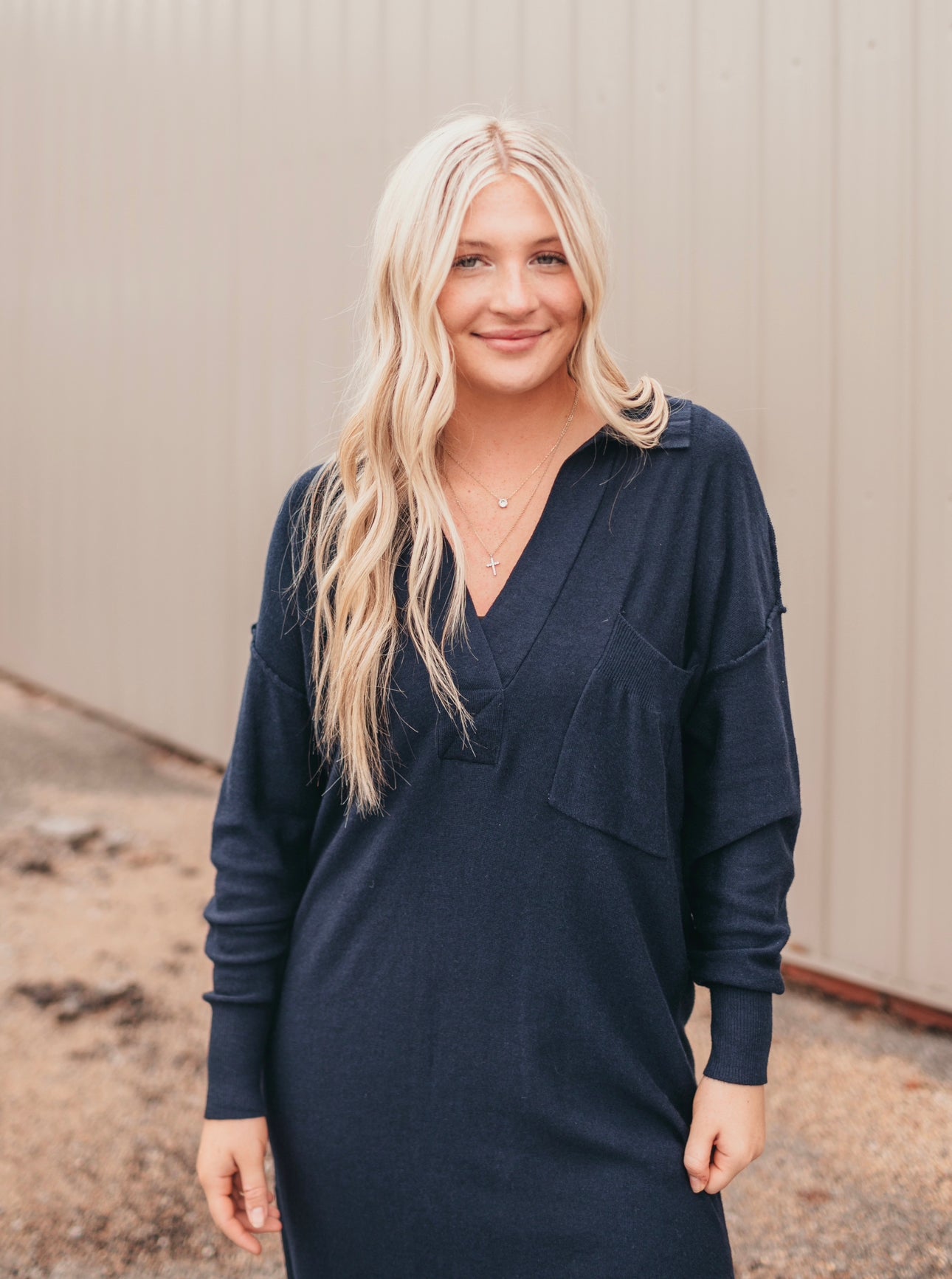 Navy Knit Polo Dress