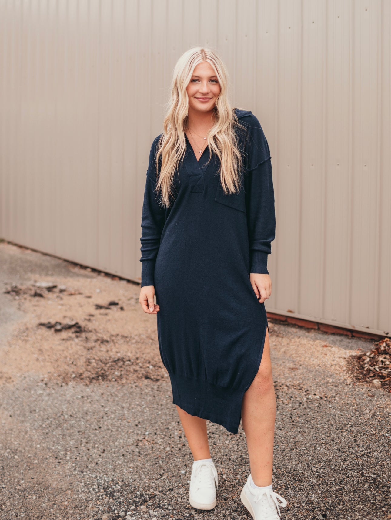 Navy Knit Polo Dress